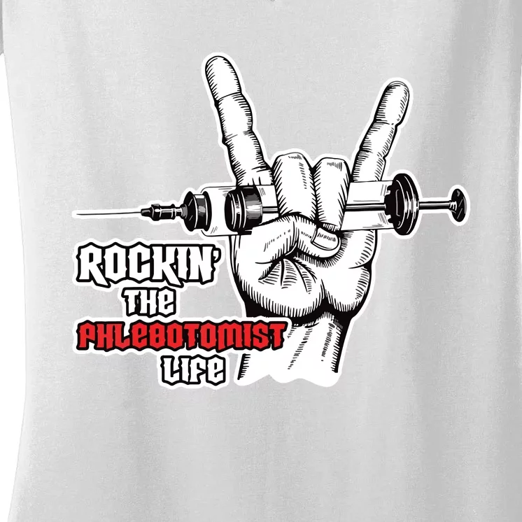 Rocking Phlebotomist Syringe Injection Blood Donor Aid Gift Women's V-Neck T-Shirt