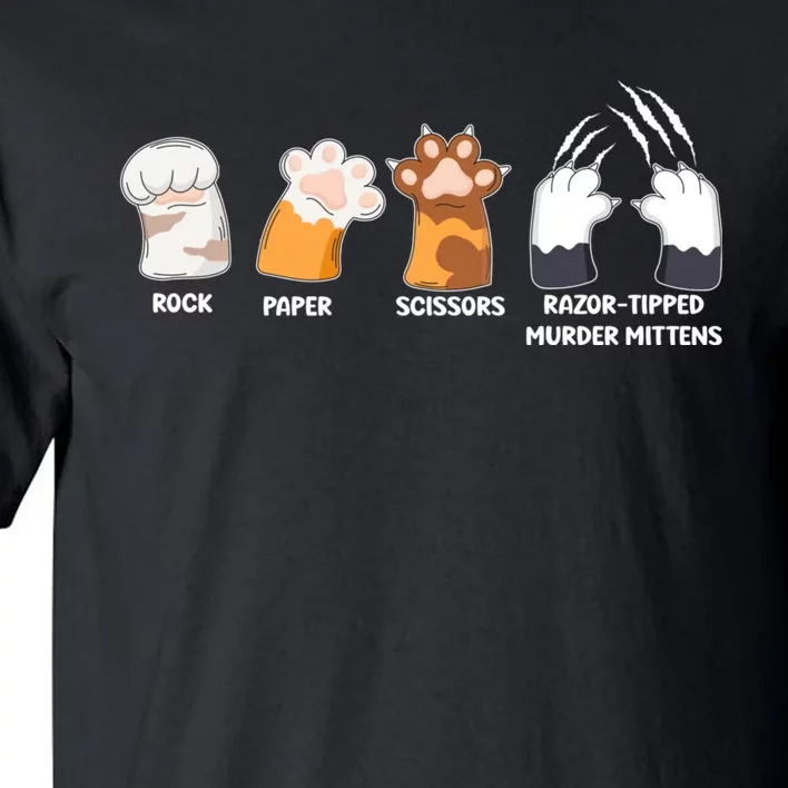 Rock Paper Scissors Razor Tipped Murder Mittens Fun Cat Paws Tall T-Shirt