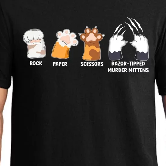 Rock Paper Scissors Razor Tipped Murder Mittens Fun Cat Paws Pajama Set