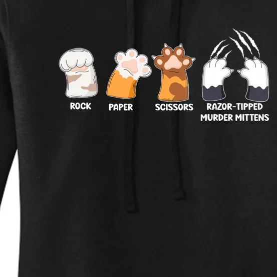 Rock Paper Scissors Razor Tipped Murder Mittens Fun Cat Paws Women's Pullover Hoodie