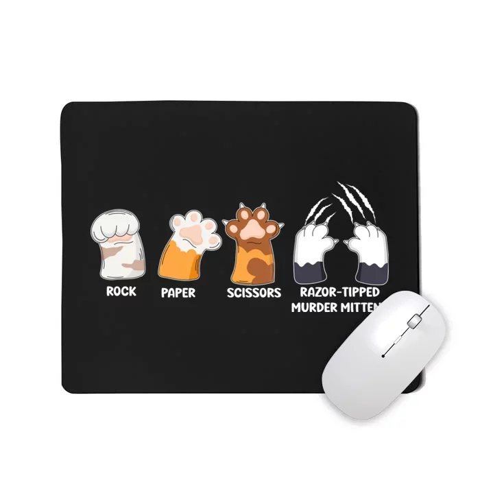 Rock Paper Scissors Razor Tipped Murder Mittens Fun Cat Paws Mousepad