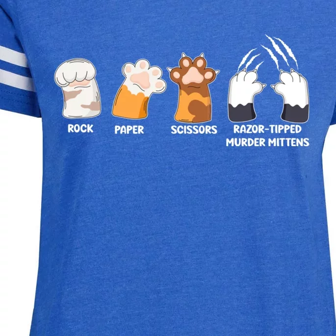 Rock Paper Scissors Razor Tipped Murder Mittens Fun Cat Paws Enza Ladies Jersey Football T-Shirt