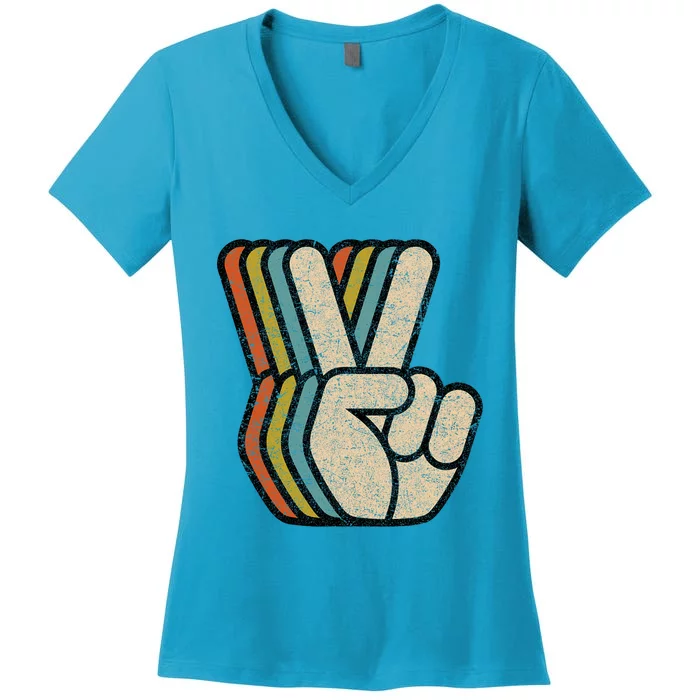 Retro Peace Sign V Fingers Vintage 60s 70s 80s Cool Graphic Women's V-Neck T-Shirt