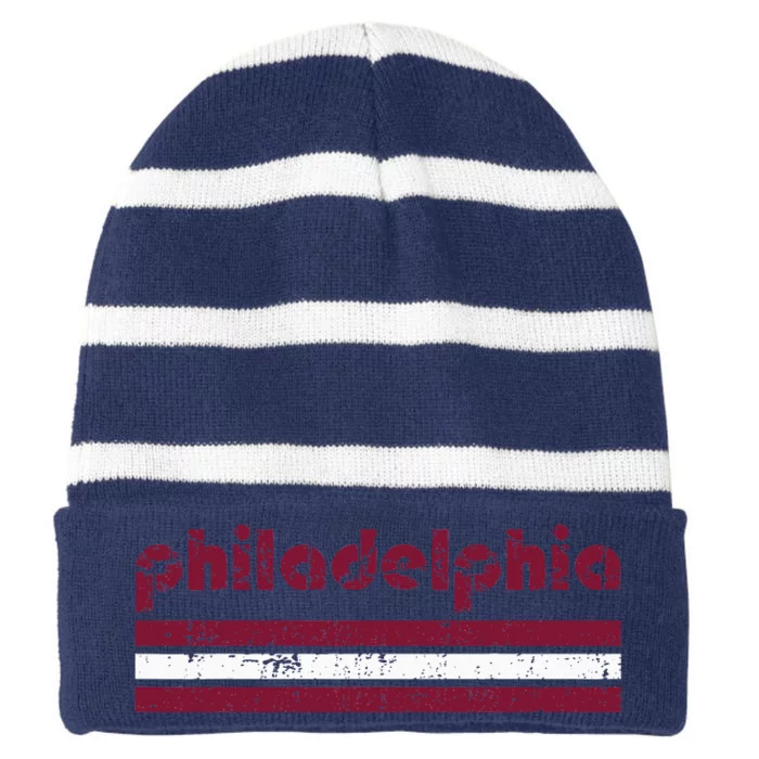 Retro Philadelphia Three 3 Stripes Vintage Weathered Striped Beanie with Solid Band