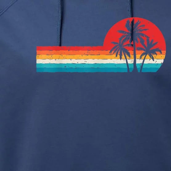 Retro Palm Tree , Tropical Beach Tee, Retro Vacation Performance Fleece Hoodie