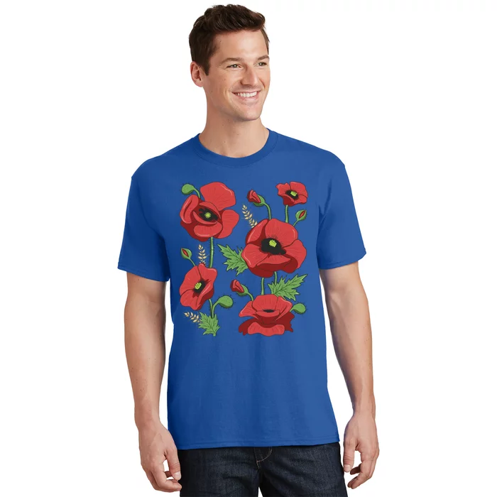 Red Poppies Tee Funny Gift Cute Floral Vintage Poppy Flowers Gift T-Shirt