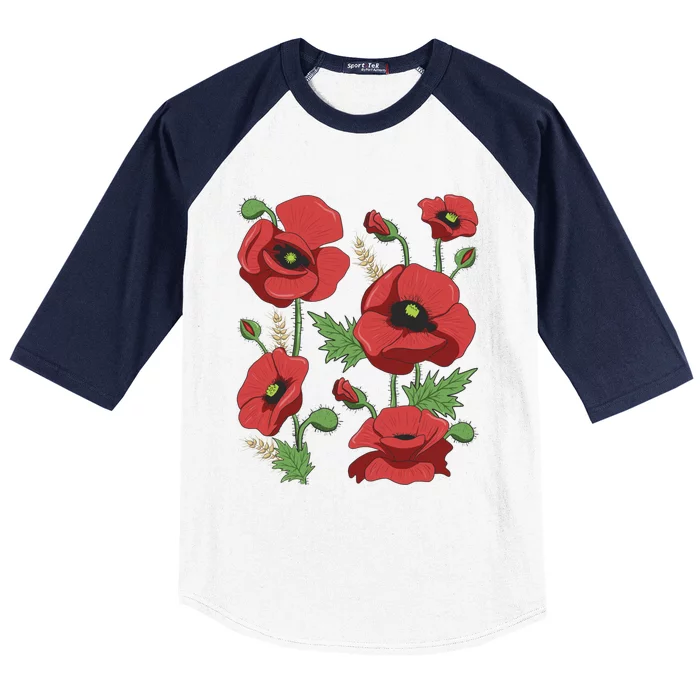 Red Poppies Tee Funny Gift Cute Floral Vintage Poppy Flowers Gift Baseball Sleeve Shirt