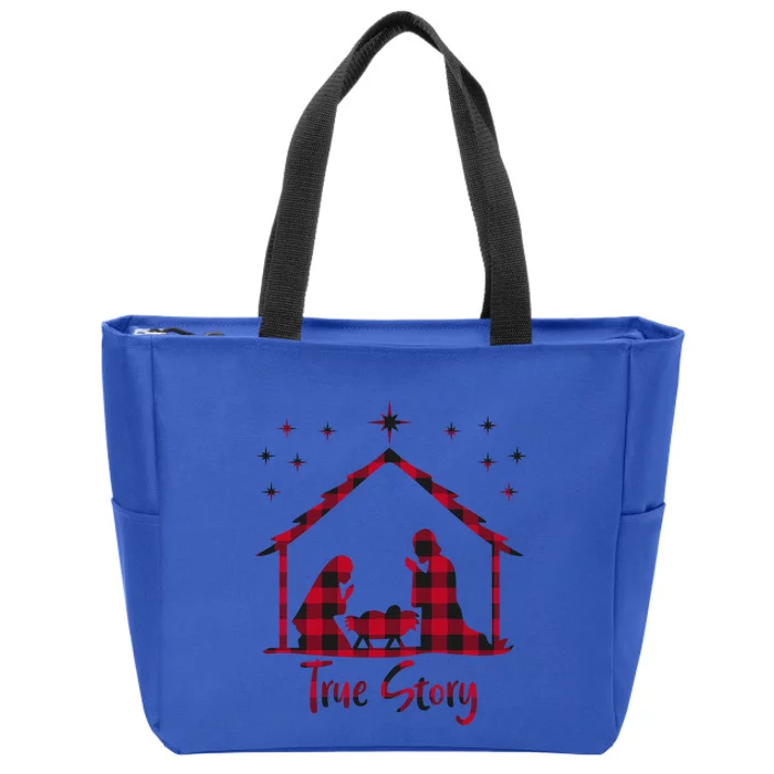 Red Plaid True Story Of Jesus Birth Christmas Nativity Gift Zip Tote Bag