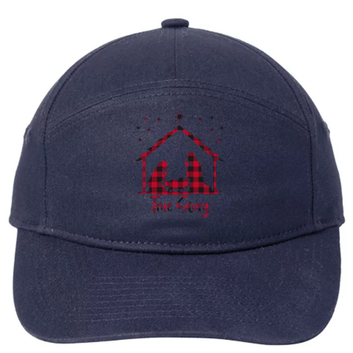 Red Plaid True Story Of Jesus Birth Christmas Nativity Gift 7-Panel Snapback Hat