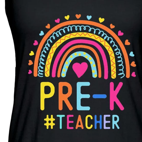 Rainbow Prek Teacher Back To School First Day Of School Ladies Essential Flowy Tank