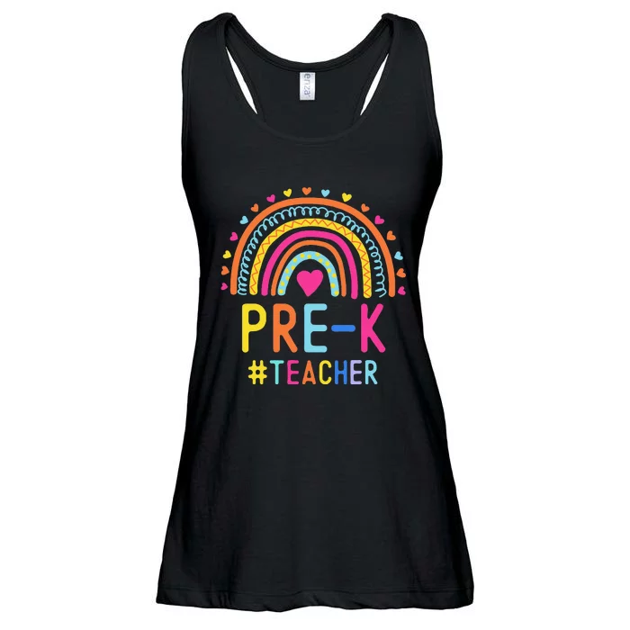 Rainbow Prek Teacher Back To School First Day Of School Ladies Essential Flowy Tank