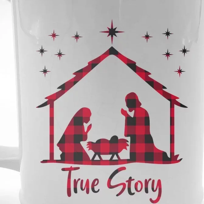 Red Plaid True Story Of Jesus Birth Christmas Nativity Gift Front & Back Beer Stein