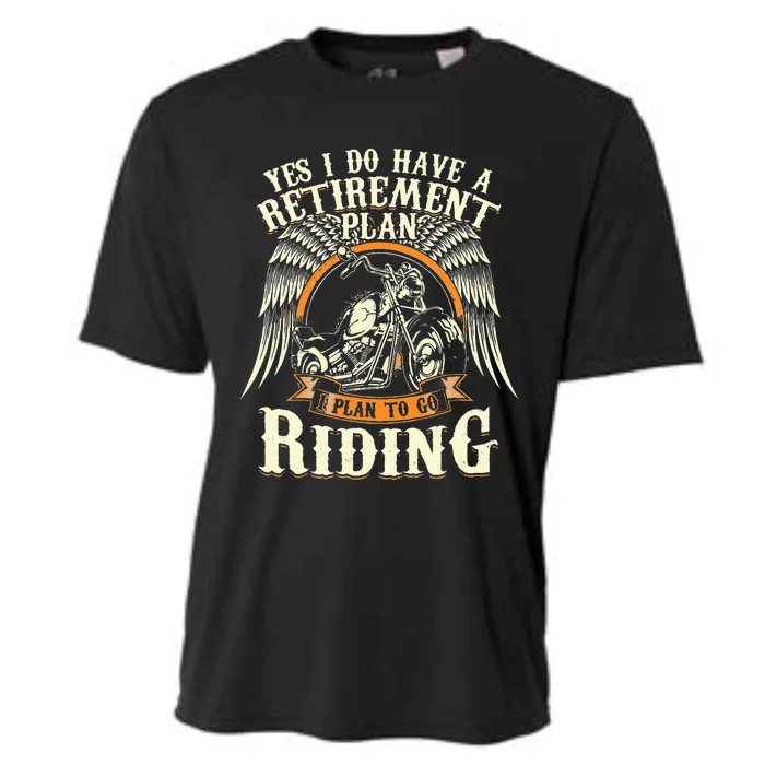 Retirement Plan To Go Riding Gift Motorcycle Riders Biker Cooling Performance Crew T-Shirt