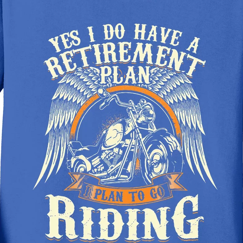 Retirement Plan To Go Riding Gift Motorcycle Riders Biker Kids Long Sleeve Shirt