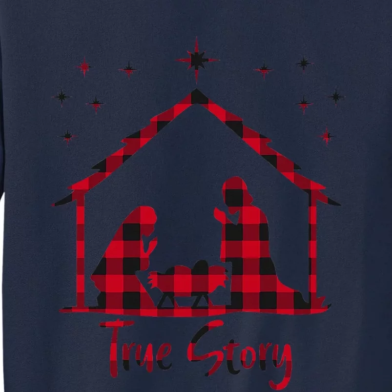 Red Plaid True Story of Jesus Birth Christmas Nativity Tall Sweatshirt