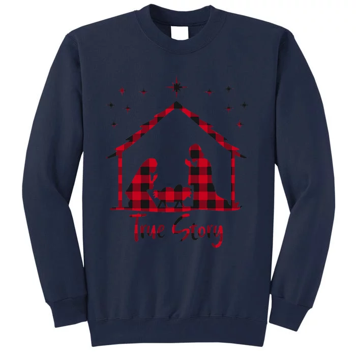 Red Plaid True Story of Jesus Birth Christmas Nativity Tall Sweatshirt