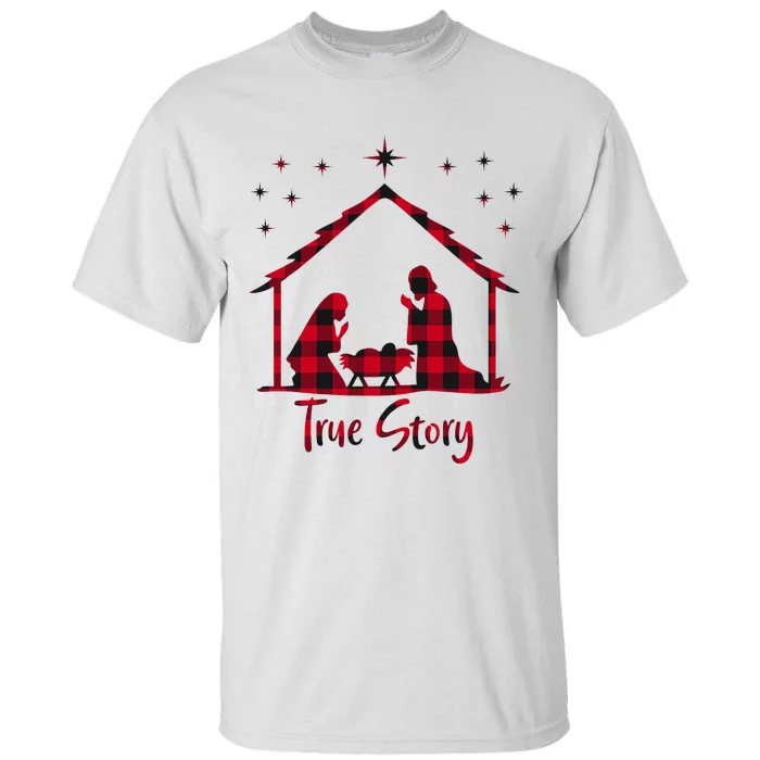 Red Plaid True Story of Jesus Birth Christmas Nativity Tall T-Shirt