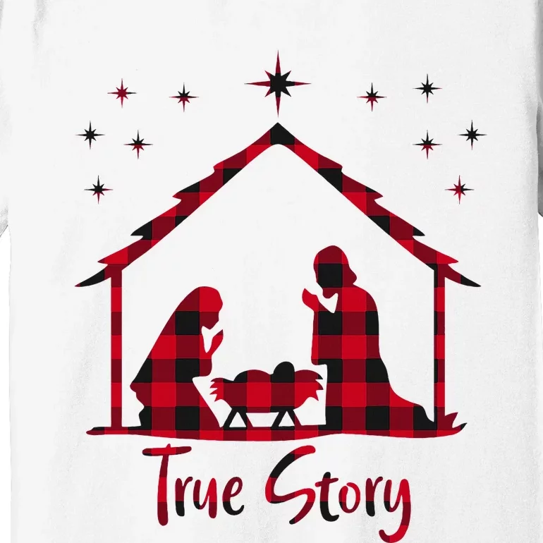 Red Plaid True Story of Jesus Birth Christmas Nativity Premium T-Shirt