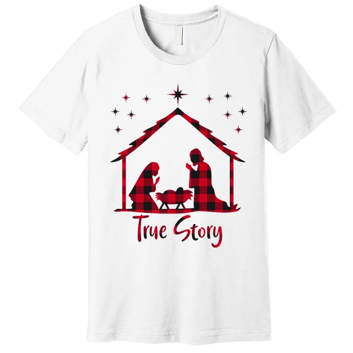 Red Plaid True Story of Jesus Birth Christmas Nativity Premium T-Shirt