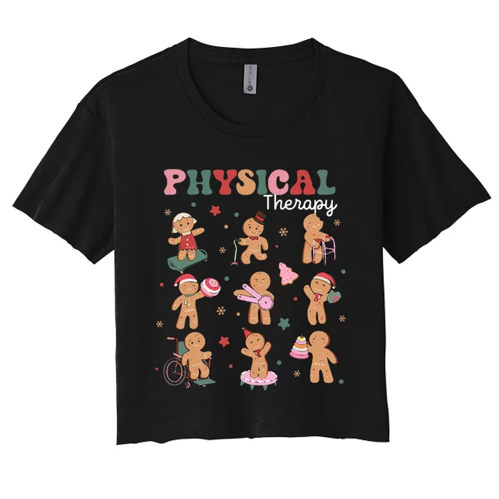 Retro Physical Therapy Gingerbread Christmas PT Funny Xmas Women's Crop Top Tee