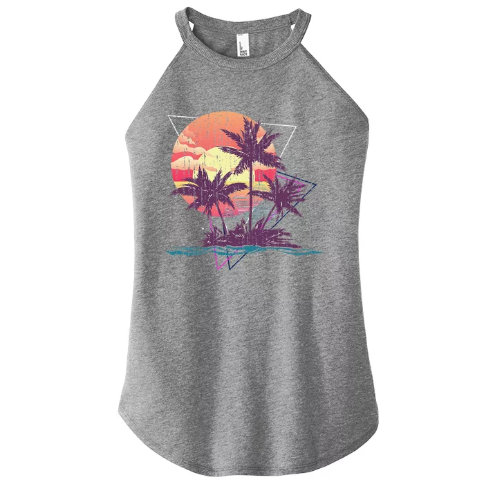 Retro Palm Trees Beach Sunset Tropical Summer Women’s Perfect Tri Rocker Tank