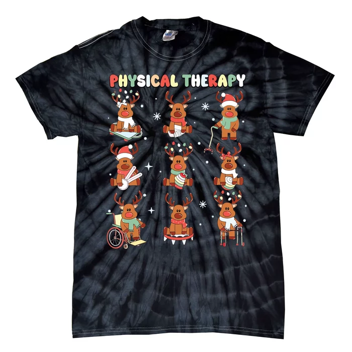 Reindeer Physical Therapy Pt Physical Therapist Christmas Tie-Dye T-Shirt