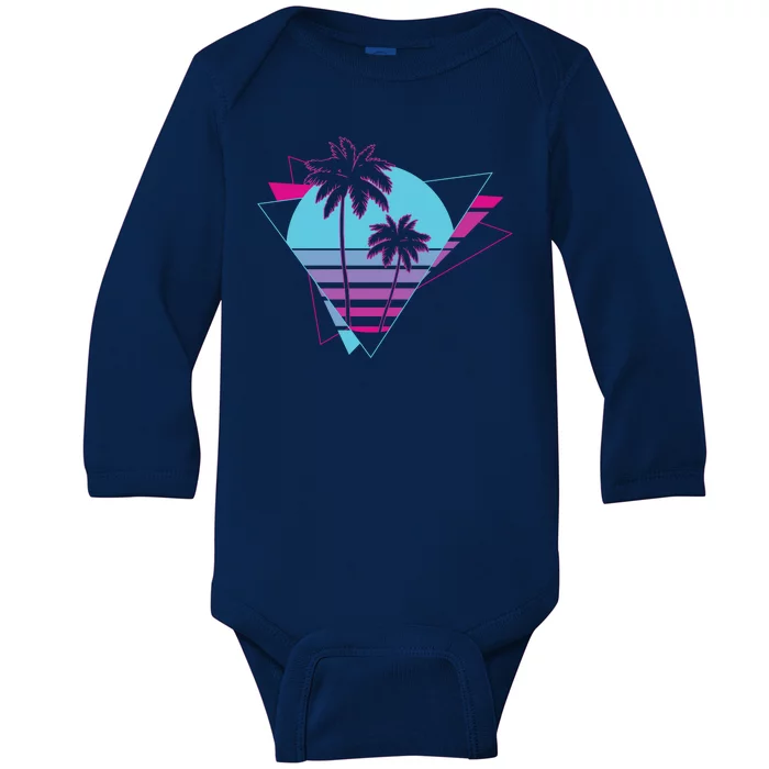 Retro Palm Tree Tropical Sunset Baby Long Sleeve Bodysuit