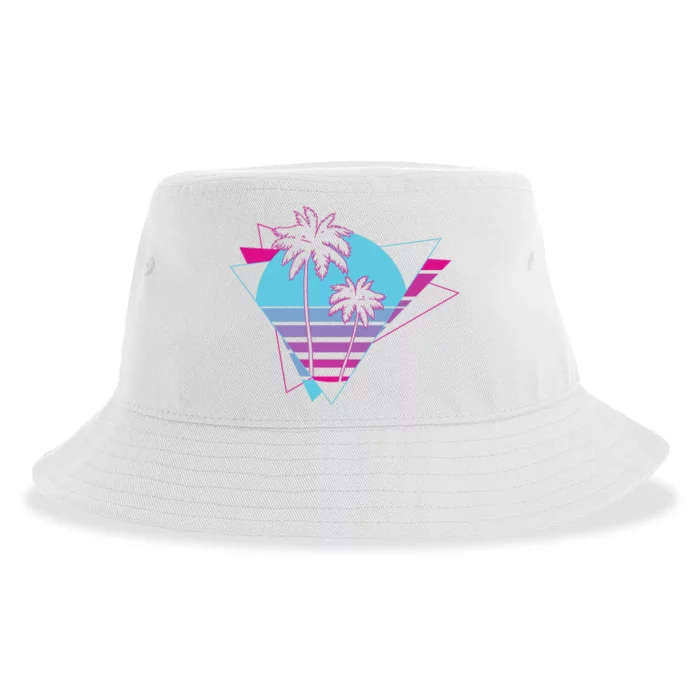 Retro Palm Tree Tropical Sunset Sustainable Bucket Hat