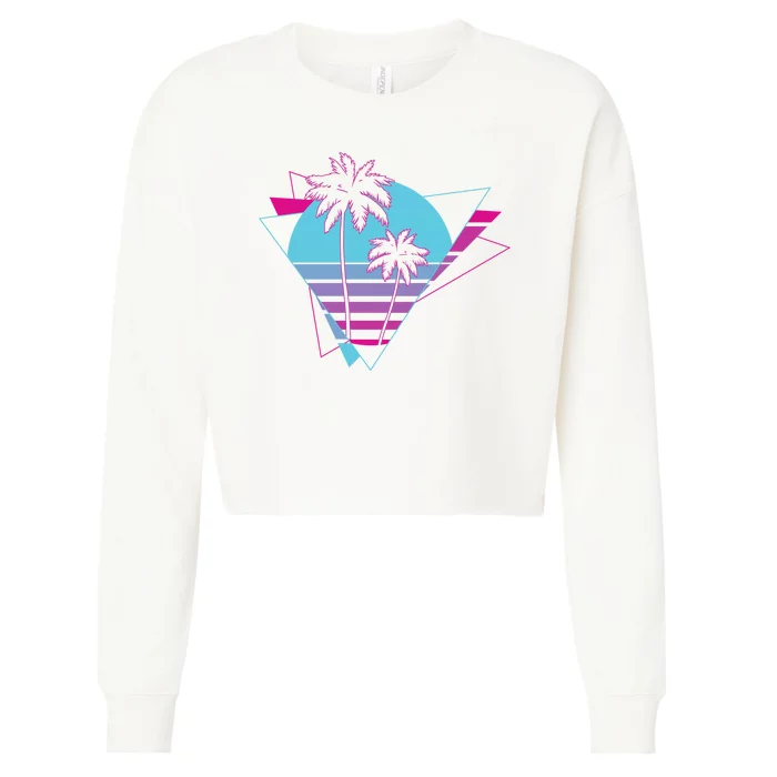 Retro Palm Tree Tropical Sunset Cropped Pullover Crew