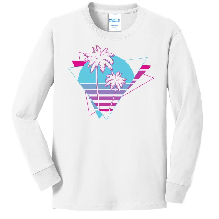 Retro Palm Tree Tropical Sunset Kids Long Sleeve Shirt