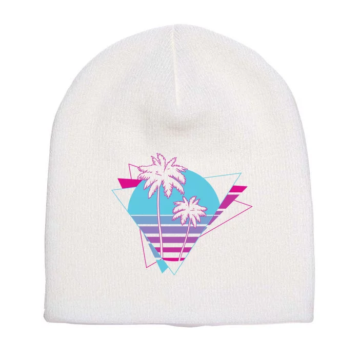 Retro Palm Tree Tropical Sunset Short Acrylic Beanie