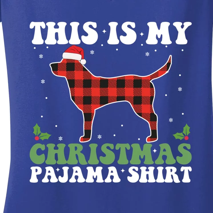 Red Plaid This Is My Labrador Retriever Dog Christmas Pajama Gift Women's V-Neck T-Shirt