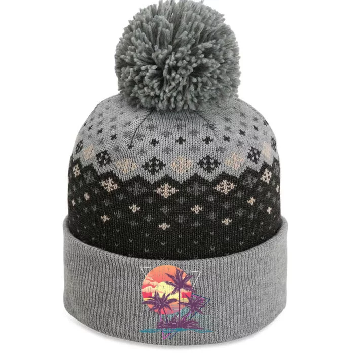 Retro Palm Trees Beach Sunset Tropical Summer The Baniff Cuffed Pom Beanie