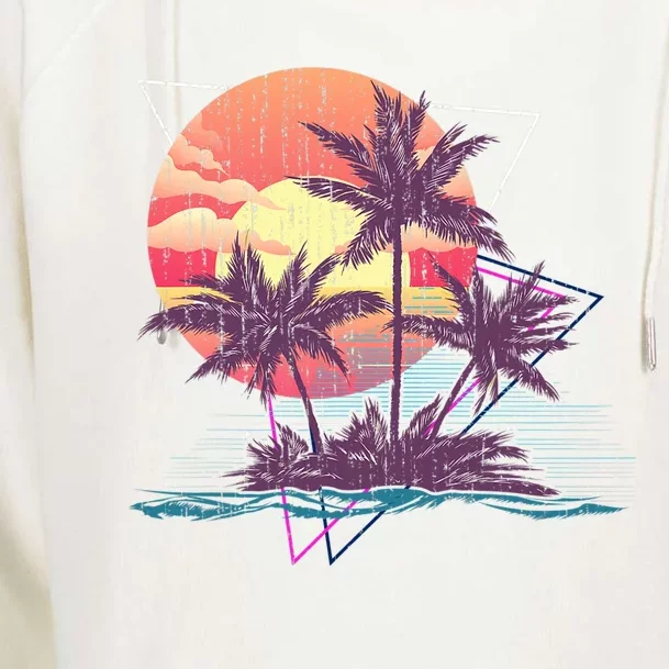 Retro Palm Trees Beach Sunset Tropical Summer Womens Funnel Neck Pullover Hood