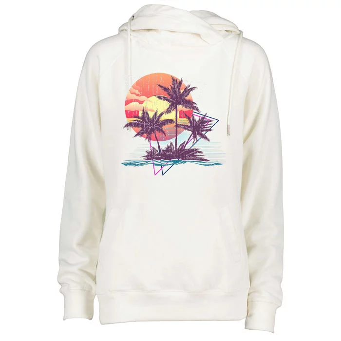 Retro Palm Trees Beach Sunset Tropical Summer Womens Funnel Neck Pullover Hood