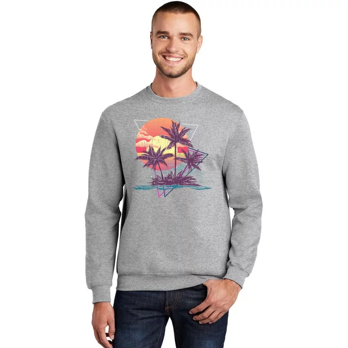 Retro Palm Trees Beach Sunset Tropical Summer Tall Sweatshirt