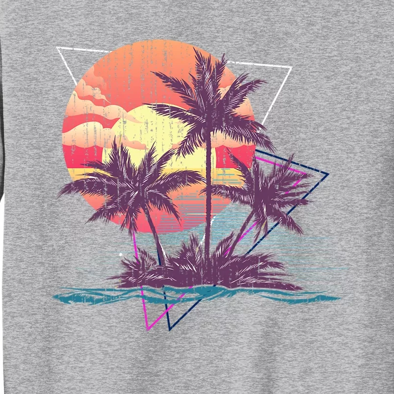 Retro Palm Trees Beach Sunset Tropical Summer Tall Sweatshirt