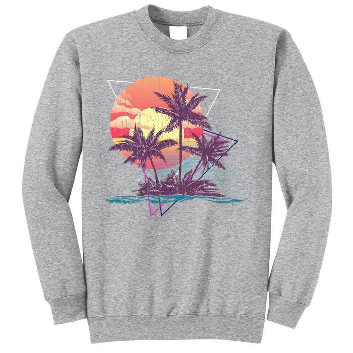 Retro Palm Trees Beach Sunset Tropical Summer Tall Sweatshirt