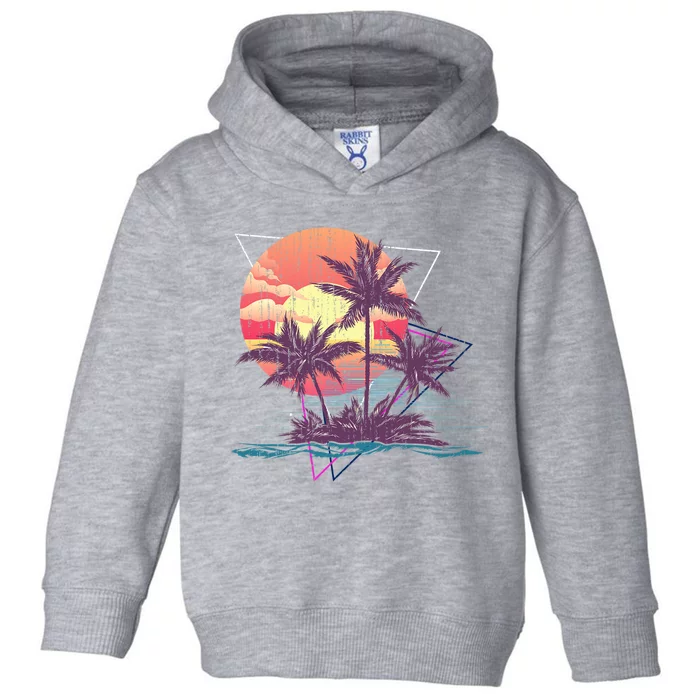 Retro Palm Trees Beach Sunset Tropical Summer Toddler Hoodie