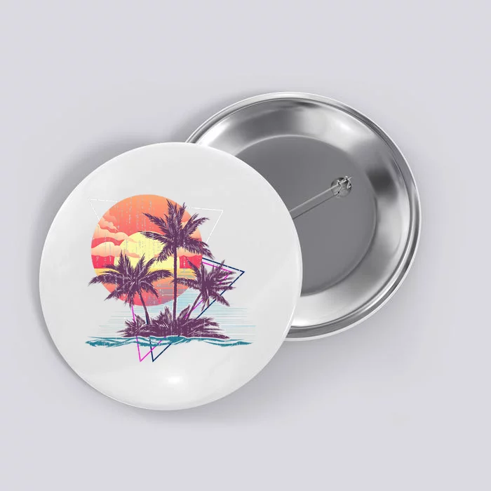 Retro Palm Trees Beach Sunset Tropical Summer Button