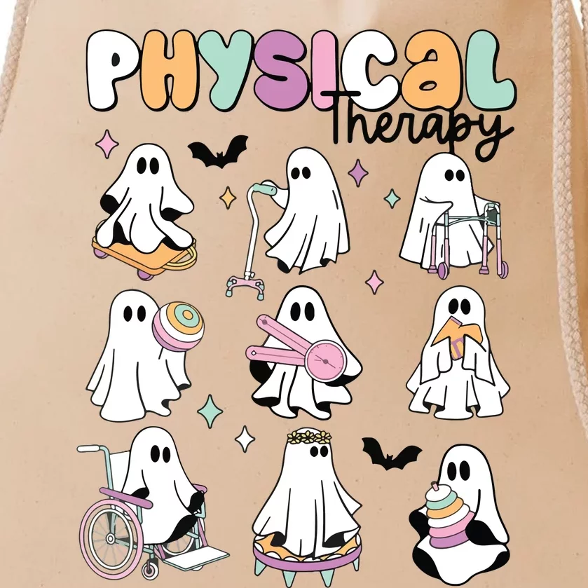 Retro Physical Therapy Halloween Ghosts Spooky PT Drawstring Bag