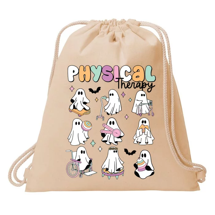 Retro Physical Therapy Halloween Ghosts Spooky PT Drawstring Bag