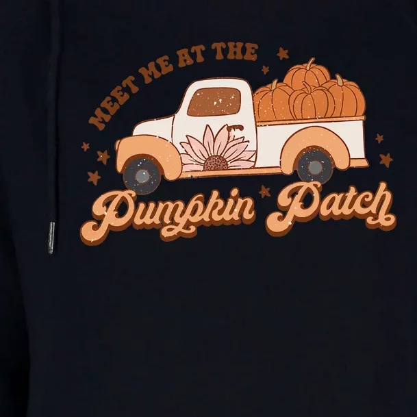 Retro Pumpkin Truck Meet Me At Pumpkin Patch Fall Halloween Womens Funnel Neck Pullover Hood