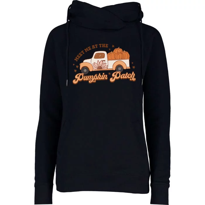 Retro Pumpkin Truck Meet Me At Pumpkin Patch Fall Halloween Womens Funnel Neck Pullover Hood