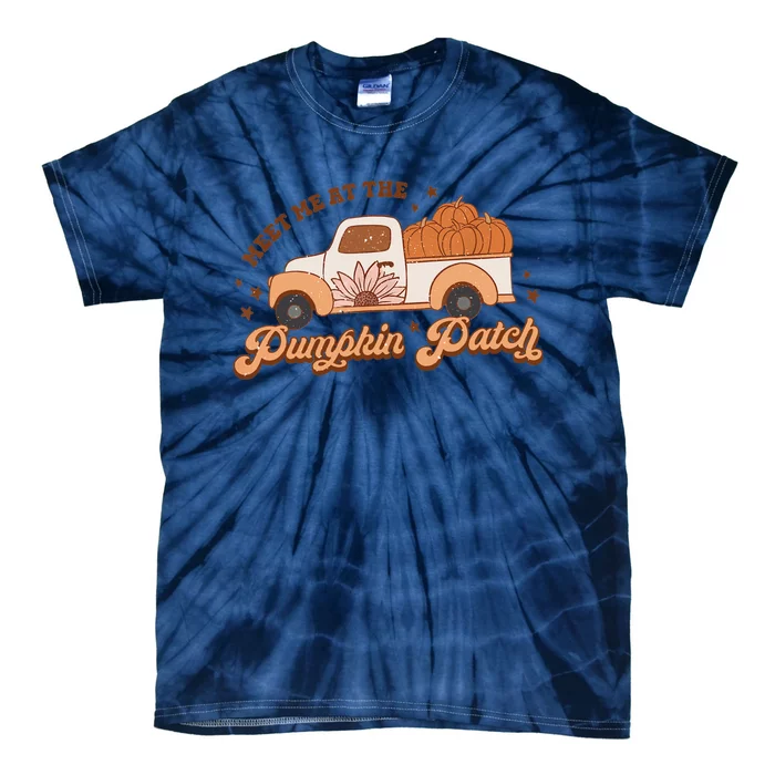 Retro Pumpkin Truck Meet Me At Pumpkin Patch Fall Halloween Tie-Dye T-Shirt