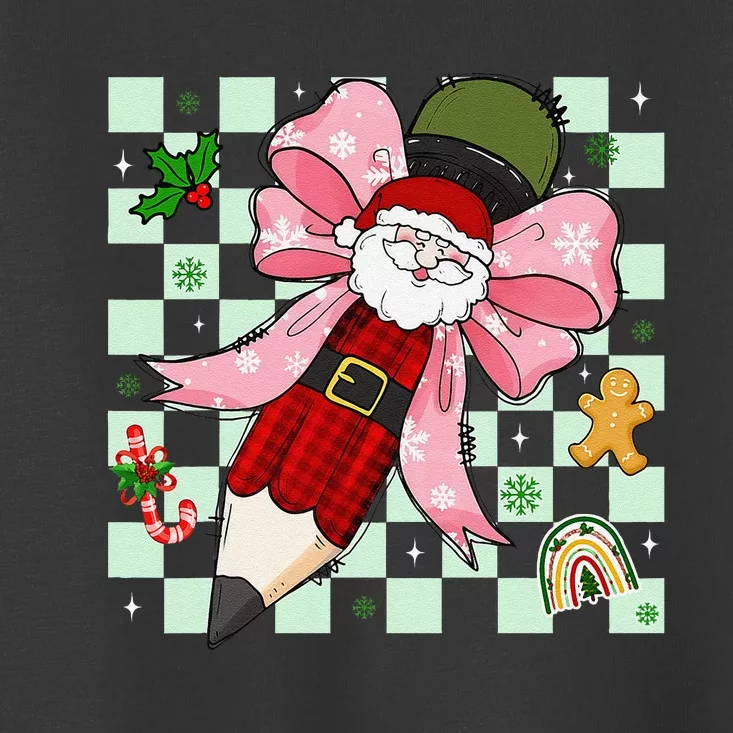 Retro Pencil Teacher Christmas Santa Coquette Bow Cookies Toddler T-Shirt