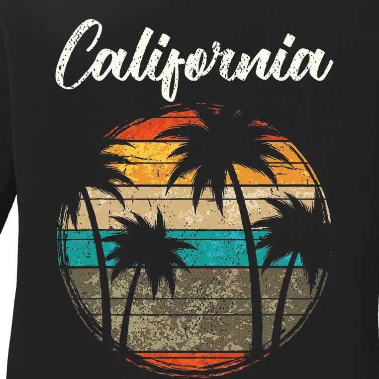 Retro Palm Trees California Ladies Long Sleeve Shirt