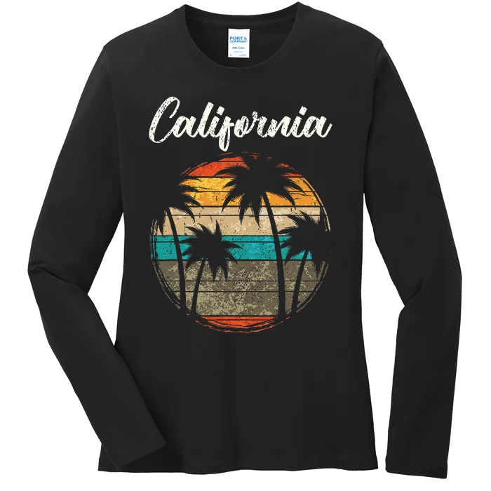 Retro Palm Trees California Ladies Long Sleeve Shirt