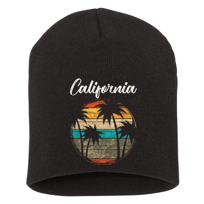 Retro Palm Trees California Short Acrylic Beanie