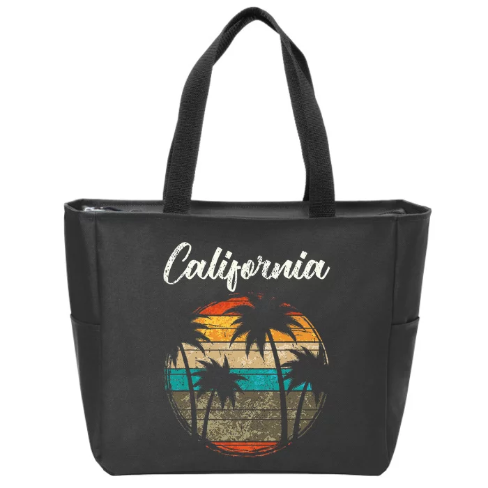 Retro Palm Trees California Zip Tote Bag